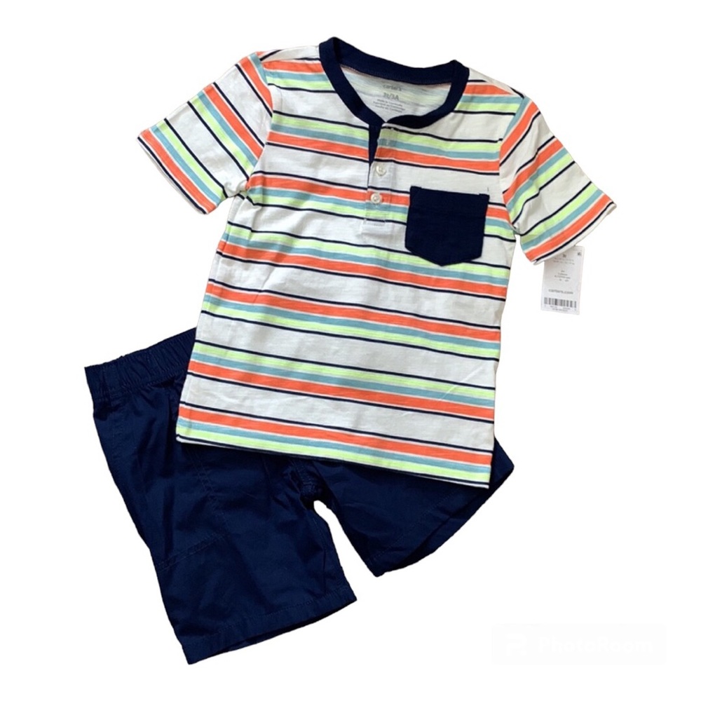 Carter’s Toddler Boy’s 2-Piece Striped Henley and Shorts Set
